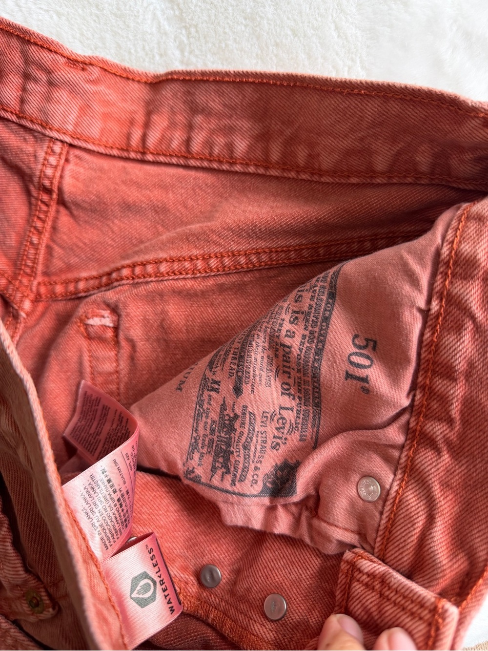 Levi’s 501 Denim Shorts Salmon Pink Size 30 - Picture 9 of 10